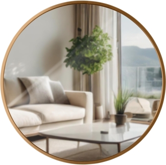 Wandspiegel GDANSK - Metall Gold matt 45x3x45 cm | Runder Spiegel Wand Hängespiegel Schlafzimmer Flur