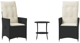 vidaXL 3-tlg. Bistro-Set mit Kissen Schwarz Poly Rattan 365652