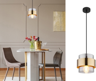 Hängeleuchte Hängelampe Wohnzimmer Esszimmer Metall schwarz Glas 15560H
