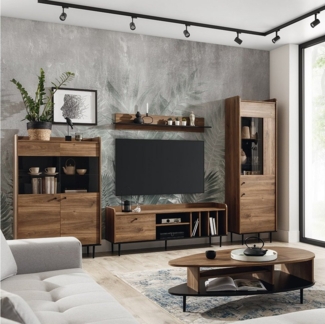 Lomadox Wohnzimmer-Set VAREDO-132, (Mega-Spar-Set, 5-St, 5-tlg), Eiche Nb. im Retro Design inkl. Couchtisch, B/H/T: ca. 330/200/40 cm