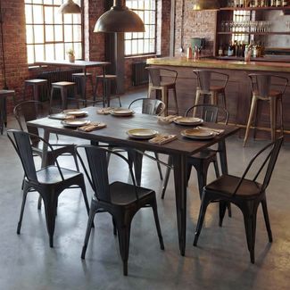 6er-Set Stuhl HWC-A73, Bistrostuhl Stapelstuhl, Metall Industriedesign stapelbar ~ schwarz