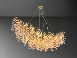 XXL LED Kronleuchter Gold 16-flammig mit Glas Kristall 2-farbig, Breite 150cm