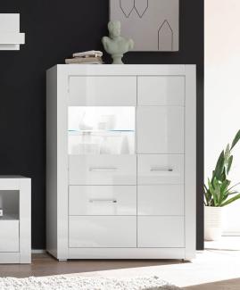Highboard "Bianco" Kommode mit LED 100cm weiß - weiß Hochglanz