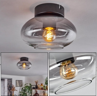 hofstein Deckenleuchte moderne Deckenlampe aus Metall/Glas in Schwarz/Rauchfarben, ohne Leuchtmittel, Leuchte mit Schirm aus Rauchglas (18,5 cm), 1 x E27