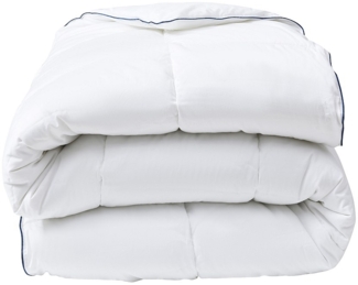 Vente-unique - Wärmeregulierende Anti-Milben-Bettdecke - 220 x 240 cm - Satinbezug 120 Fäden/cm² - Füllung 300 g/m² - Weiß mit blauer Ziernaht - PRESTIGIA von Palacio