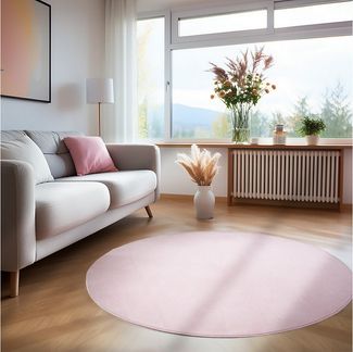 Teppium Teppich Unicolor - Einfarbig, Rund, Höhe: 7 mm, Moderner Flauschiger Kurzflor Teppich Anti-Rutsch Rückseite Waschbar
