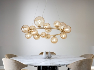 Pendelleuchte HONEY 16-flammig Gold-Glaskugeln Bernsteinfarbig, Ø 82cm