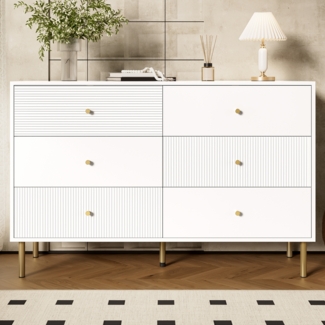 Kommode 120 x 40 x 78 cm - Moderne 6-Schubladen Kommode mit Zinklegierung-Griffen