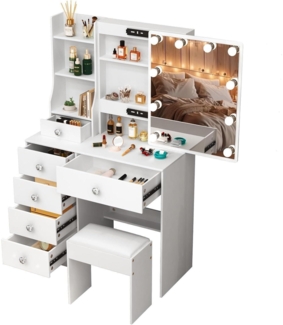 Schminktisch mit LED-Beleuchtung & Schiebespiegel Weiß 36x80x131cm