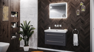 Badmöbel Marmor Carrara White Damo 75 cm ohne Hahnloch anthrazit & Spiegel : Carrara anthrazit