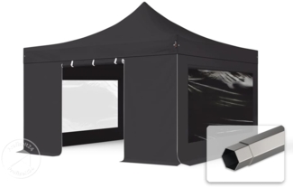 Toolport 'Premium' Faltpavillon, Seitenteile mit Panoramafenstern, Stahl schwarz, 4x4 m