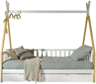 Zeltbett Karyn 6 206x96x185 Kinderbett Massivholz Weiß/natur