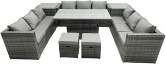 Fimous U Form Polyrattan Gartenmöbel Lounge Sofa Set Steigender Verstellbarer Anhebender Esstisch mit 2 Beistelltisch Extra Hocker