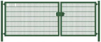 Elektrisches Einfahrtstor Premium Plus 8/6/8 (2-flügelig) asymmetrisch Moosgrün Doppelstabmatte Breite 400 cm x Höhe 180 cm