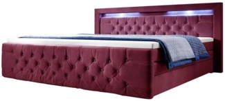 Boxspringbett Gloria mit LED und Stauraum 200x200 Rot H4 (100kg+)