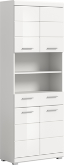 Xonox Scout Hochschrank (B/H/T: 74x191x31 cm) in weiß Nachbildung und weiß Hochglanz tiefzieh
