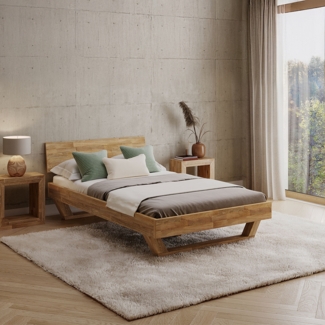 skølm 'Nornir' Bett 120x200 cm, Bettgestell, natur geölt, Massivholzbett aus Eiche mit Holzkufen, Doppelbett mit durchgehendem Bettkopf