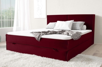 99rooms Samson Boxspringbett 140x200 cm Velours KRONOS Rot Taschen-Federung