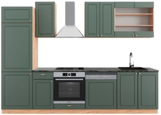 Vicco Küchenzeile Fame-Line, Grün-Gold Landhaus/Goldkraft Eiche, 300 cm, AP Anthrazit