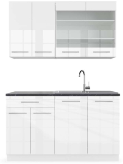 Singleküche Fame-Line Weiß Hochglanz/Weiß 140 cm , AP Anthrazit Vicco