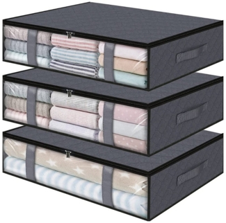 Mutig Unterbettkommode 40L Aufbewahrungstasche, 3 Stück Aufbewahrungsbox mit Deckel Große (Kleider Aufbewahrung Umzugskartons, Faltbare Unterbett Kleiderschrank für Kleidung Bettdecken & Bettwäsche)