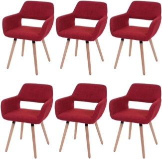 6er-Set Esszimmerstuhl HWC-A50 II, Stuhl Küchenstuhl, Retro 50er Jahre Design ~ Textil, purpurrot, helle Beine