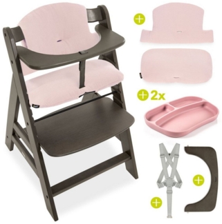 Hauck Hochstuhl Alpha Plus Select Charcoal, Mitwachsender Holz Kinderhochstuhl inkl. Sitzkissen und Silikon Teller