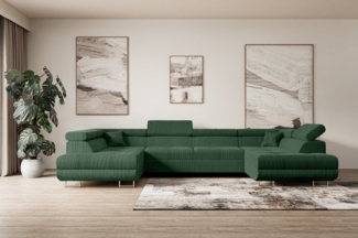 Altdecor 'Gusa-U' Wohnlandschaft mit Schlaffunktion, Cord grün, 107 x 202 x 342 cm