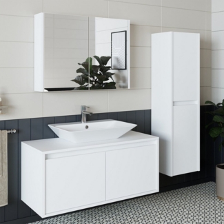 Roomart Badmöbel-Set ATL4TLG-100, (Badmöbel Set Unterschrank mit Waschbecken Spiegelscrank)