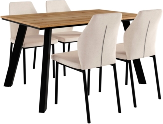 Home affaire Essgruppe Genf Tischgruppe BESTSELLER, (Set, 5-tlg), Küchentisch, 4 Stühle, moderne Tischplatte in eiche/schwarz