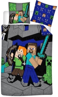 Minecraft Bettwäsche Alex & Steve, Material-Mix, 2 teilig, Kinder Wendebettwäsche 135-140 x 200 cm