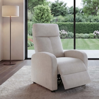 Fernsehsessel HWC-F76, Relaxsessel Sessel Liegesessel, Liegefunktion verstellbar Stoff/Textil ~ creme