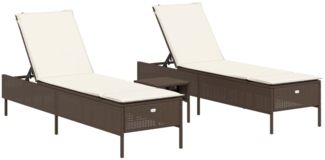 vidaXL 3-tlg. Sonnenliegen-Set mit Auflage Braun Poly Rattan 3284264