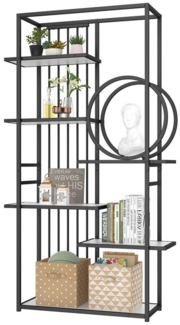 REDOM Bücherregal Metallregal,Wandregal, Modernes Metallregal Weiß-Schwarz, Geometrische Struktur, 6 Regalböden, Hohe Tragfähigkeit, Viel Stauraum.