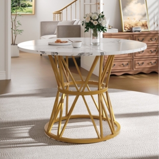 HAUSS SPOLE Essgruppe Runder Esstisch für 4 Personen, für Esszimmer, Wohnzimmer, Gold, (Moderner runder Esstisch 100×100×76 cm mit verstellbaren Metallbeinen, MDF-Marmor-Tischplatte und hoher Tragfähigkeit, 1-tlg)