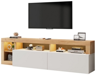 BlingBin Lowboard Moderner TV-Schrank für Fernseher Bis 80 Zoll, TV-Ständer, TV-Board (184*42*58cm, Tragfähigkeit: 30kg, 1 St, Originaler Holzrahmen, Weiße Schranktür, mit LED-Kontrollleuchte), 2 Türen, 4 Offener Stauraum für Schlaf- und Wohnzimmerschrank