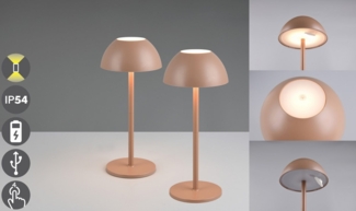 my home LED Außen-Tischleuchte Abbey Tischleuchte 2er-Set, Dimmfunktion, USB-Ladefunktion, LED fest integriert, Warmweiß, 2er Set Outdoor Akku Tischlampe Pilzdesign USB-C 4-fach Touch Dimmer