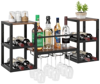 COSTWAY Weinregal, Wandregal, 8 Flaschen & 9 Gläser Flaschenregal Metall