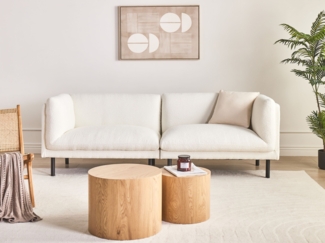 Beliani 'VORGOD' Sofa 3-Sitzer, Bouclé weiß, 221 x 84 x 76 cm