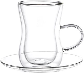 4 tlg. Teegläser-Set 150ml Doppelwandige Gläser mit Henkel, Hitzebeständig Transparent