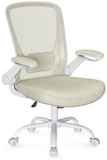 Songmics Schreibtischstuhl, gepolsterte Lendenstütze, Wippfunktion & klappbare Armlehnen, Netzbespannung, Kunststoff, Schaumstoff, Nylon, Stahl, haferflockenbeige, 66x60 x (99-107) cm