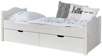 Ticaa Einzelbett 'Leni' 90x200 Kiefer massiv- mit 2er Schubkästen - weiß