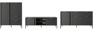 Wohnzimmer-Set Lars Wohnwand 3-tlg anthrazit gold