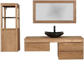 Badmöbel Set Mark Teak Massivholz - Breite vom Unterschrank: 90 cm - Breite vom Spiegel: 90 cm - Anzahl der Hängeschränke: ohne Hängeschrank - Handtuchhalter: ohne Handtuchhalter