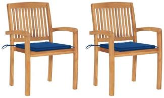 vidaXL Gartenstühle 2 Stk. mit Königsblauen Kissen Massivholz Teak 3063262