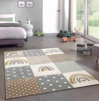 Carpetia Kinderteppich Kinderteppich Kinderzimmer Regenbogen creme beige grau, rechteckig, Höhe: 13 mm