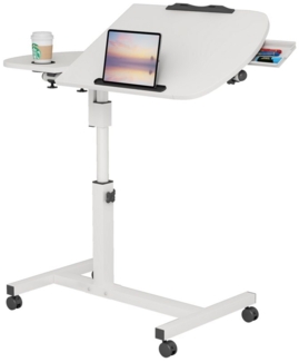 JEOBEST Computertisch Laptoptisch auf Rollen, Beistelltisch Höhenverstellbar(59-89cm) Stahl, (Holz Tischplatte Neigbar, Drehbar) Mit 2 Stopp-Leisten