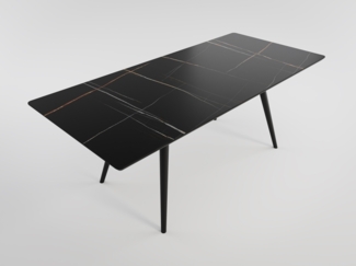 Esstisch RIGA 200x90 cm schwarze Keramikplatte schwarze konische Tischbeine : Schwarz
