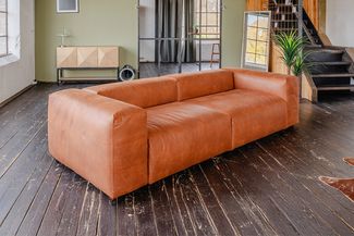 KAWOLA Sofa MIA Modulares Sofa 6-tlg. Lederfaserstoff cognac 72 x 120 x 306 cm