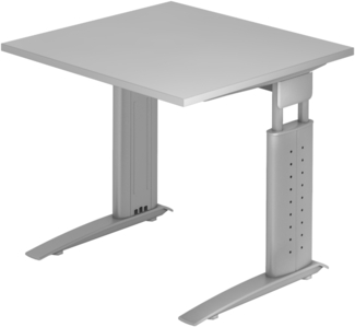 bümö höhenverstellbarer Schreibtisch U-Serie 80x80 grau, Gestell in Silber - PC Tisch klein für's Büro manuell höhenverstellbar, Computertisch verstellbar, US-08-5-S